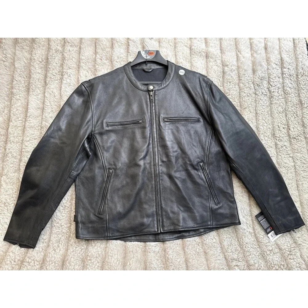 First Mfg Men's Motorcycle Perforated Leather Jacket Long Sleeve Size 3X
